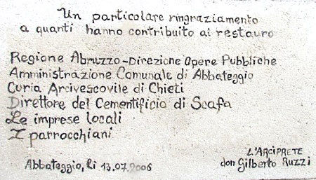Lapide affissa in occasione del restauro del 2006