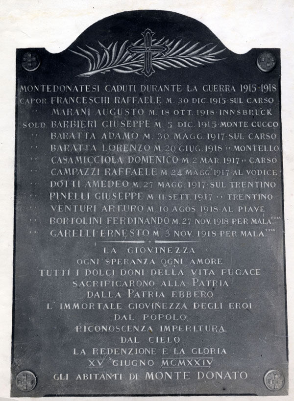 Lapide in ricordo dei caduti 1a Guerra Mondiale
