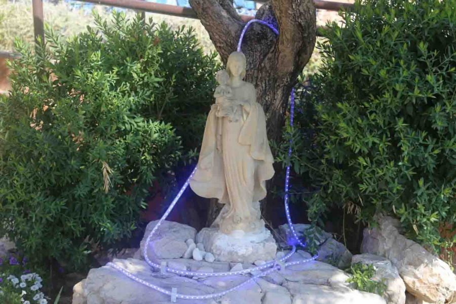 Statua esterna sotto un olivo